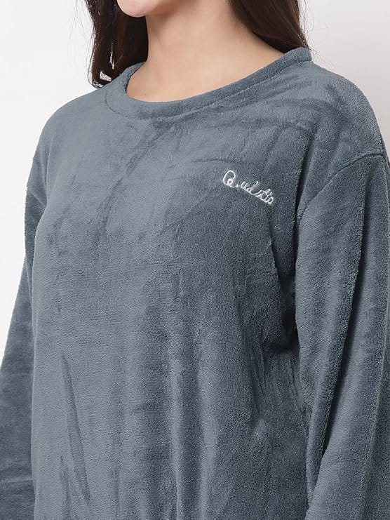 Ukal Women Winter Nightsuit Ladies Fur Nightwear Warm Night Suit for Girls Night Dress Pyjama Set Women's Full Sleeve Top and Pajama Pants Regular Fit Round Neck Pyjama Set