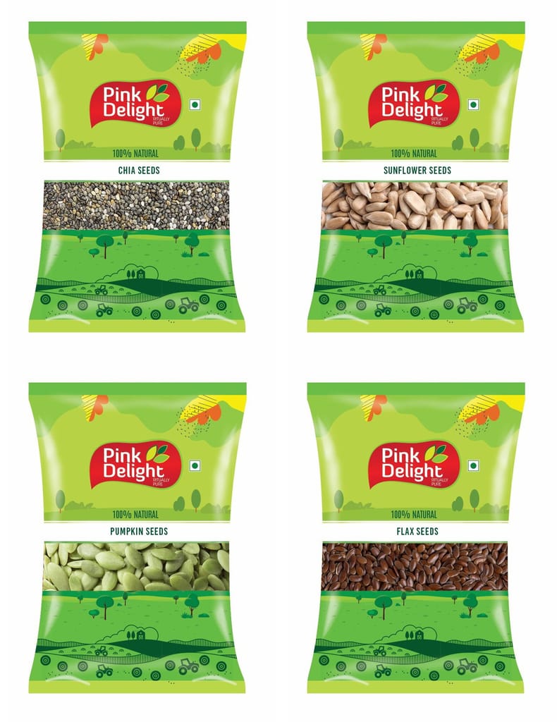Pink Delight | Super Seeds Combo | Chia+Sunflower+Pumpkin+Flax (Alsi) Seeds | 250 Gm Each | Pack of 4 | 1 Kg Pack
