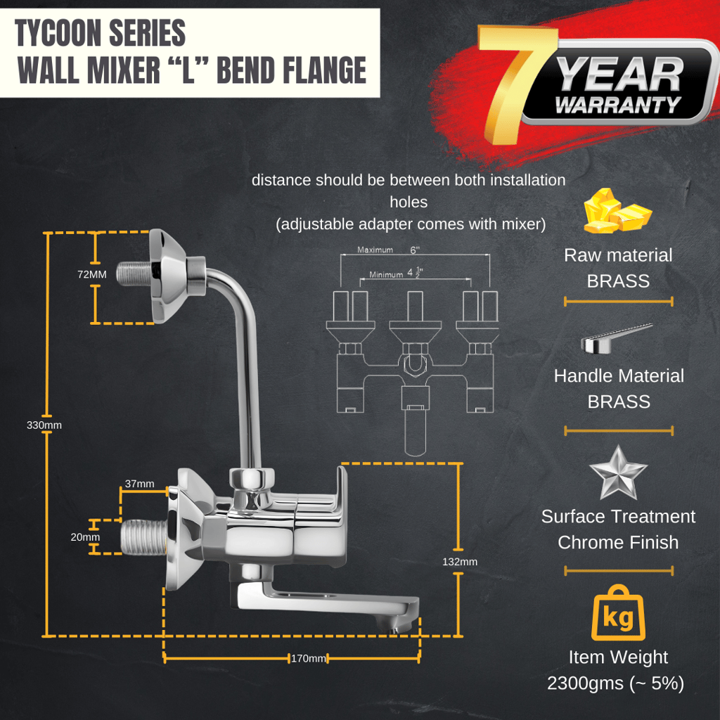 Enicet 2 in 1 wall mixer with L bend pipe for overhead shower