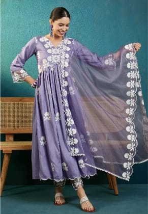 Chain work Embroidery Kurta set with dupatta