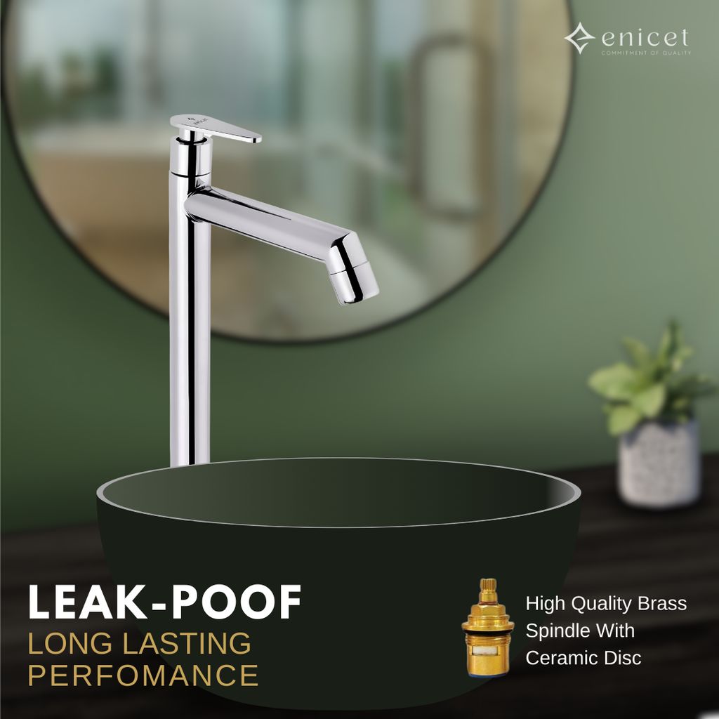 Enicet 12 Inch High Neck Pillar Tap, Brass Build, Sink Tap For Bathroom, Chrome Plated
