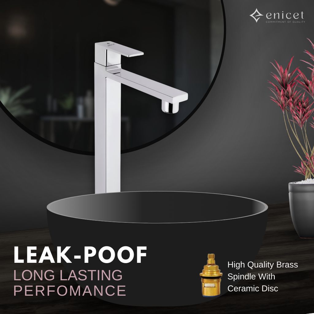 Enicet 12 Inch High Neck Pillar Tap, Brass Build, Tall Body Tap, Sink Tap For Bathroom