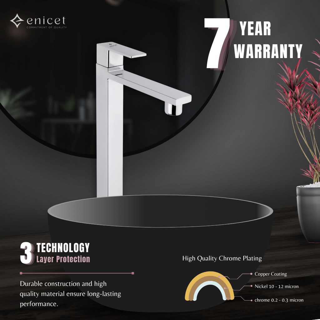 Enicet 12 Inch High Neck Pillar Tap, Brass Build, Tall Body Tap, Sink Tap For Bathroom