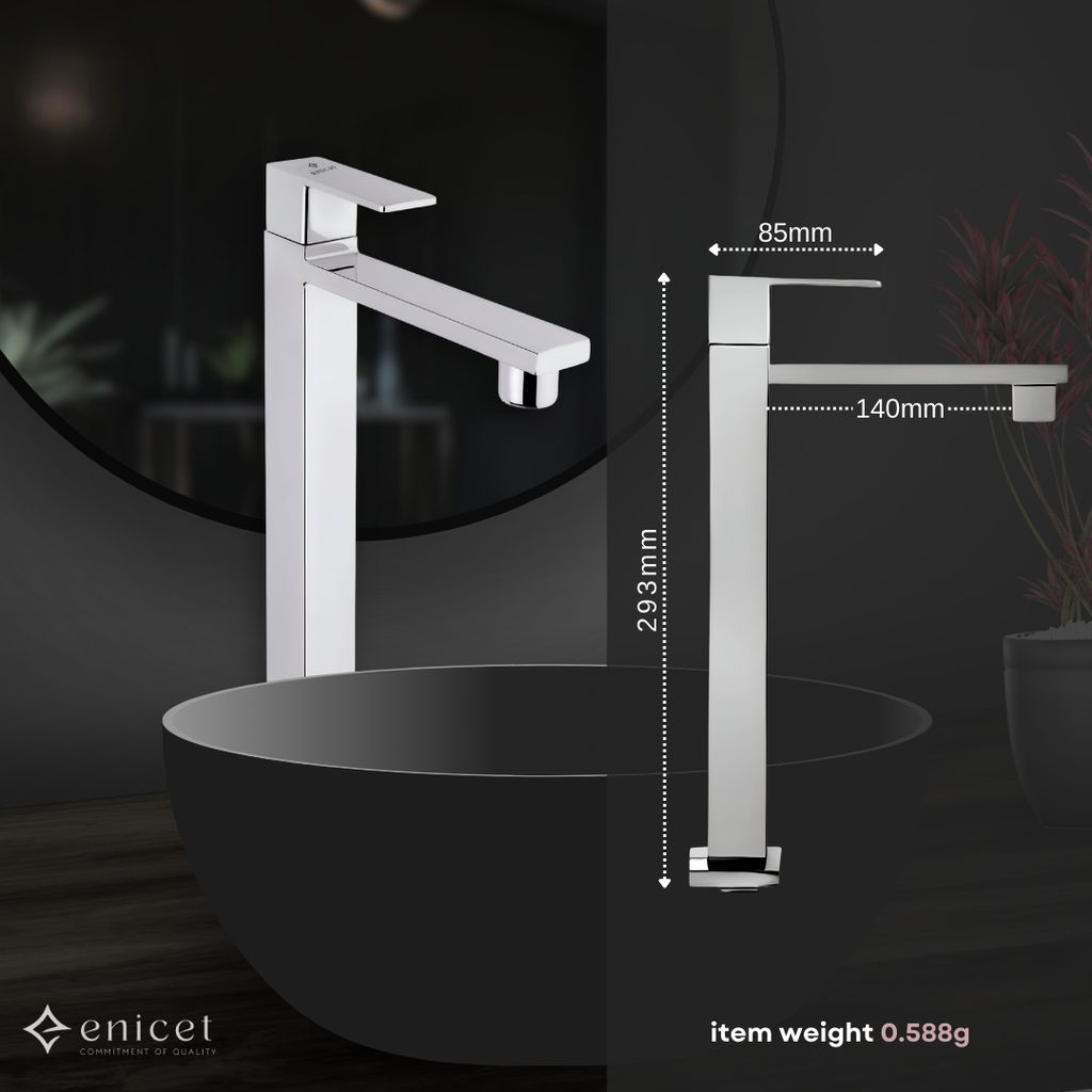 Enicet 12 Inch High Neck Pillar Tap, Brass Build, Tall Body Tap, Sink Tap For Bathroom