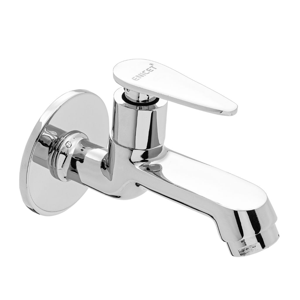 Enicet Brass Bib Tap With Wall Flange, Tap for Bathroom, Chrome Plated