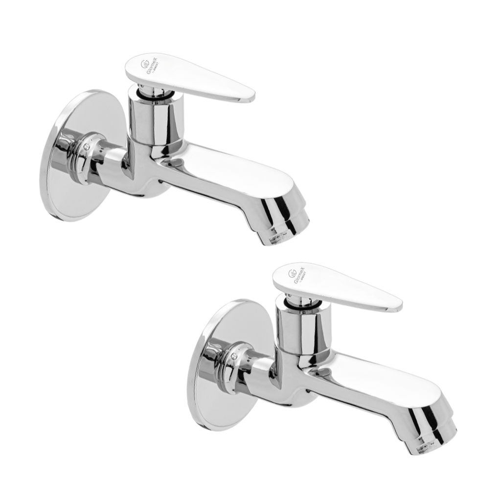 Enicet Brass Bib Tap With Wall Flange, Tap for Bathroom, Chrome Plated