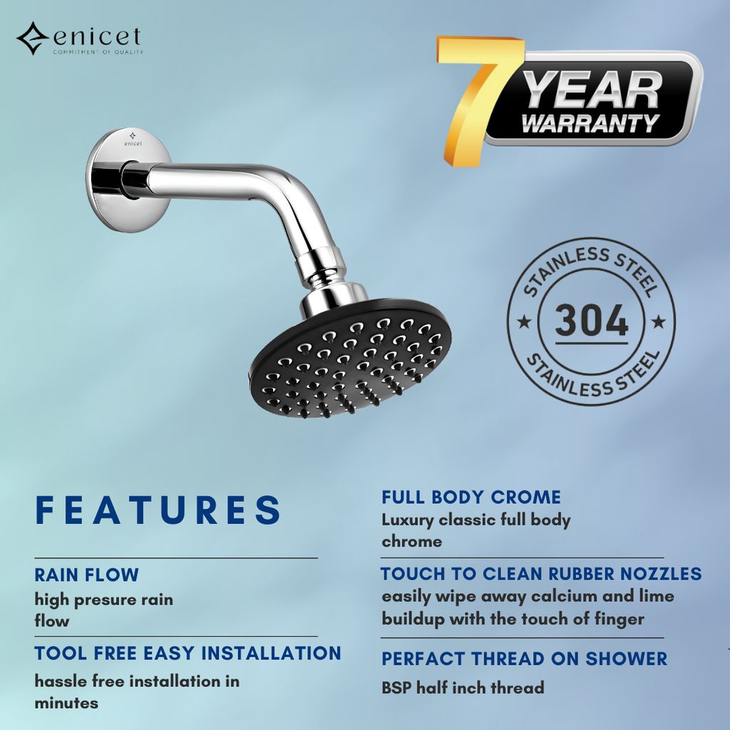 Enicet 3 in1 Wall Mixer with Overhead Shower and Handshower, Brass Build, Chrome Plated, 3 Function Handshower