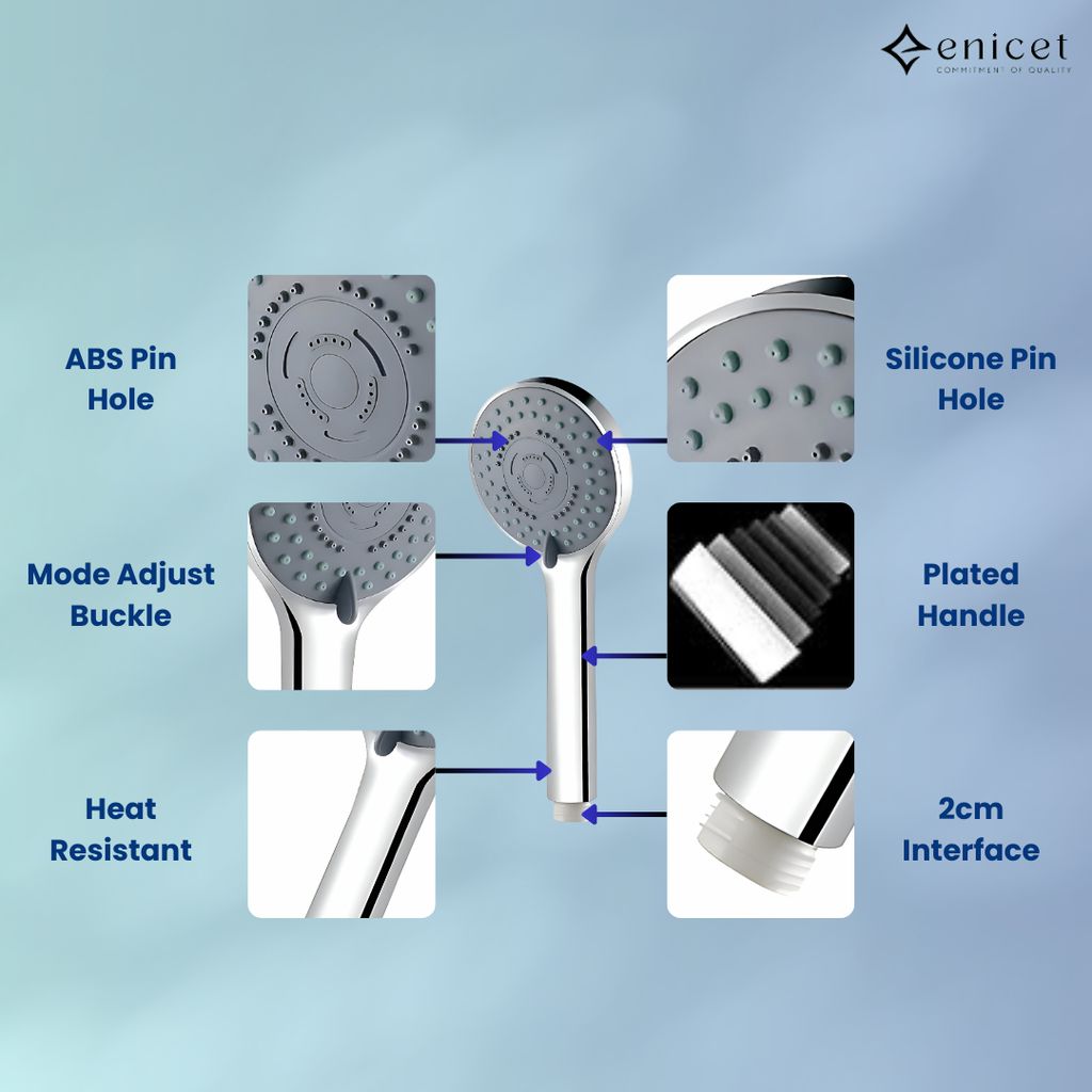 Enicet 3 in1 Wall Mixer with Overhead Shower and Handshower, Brass Build, Chrome Plated, 3 Function Handshower