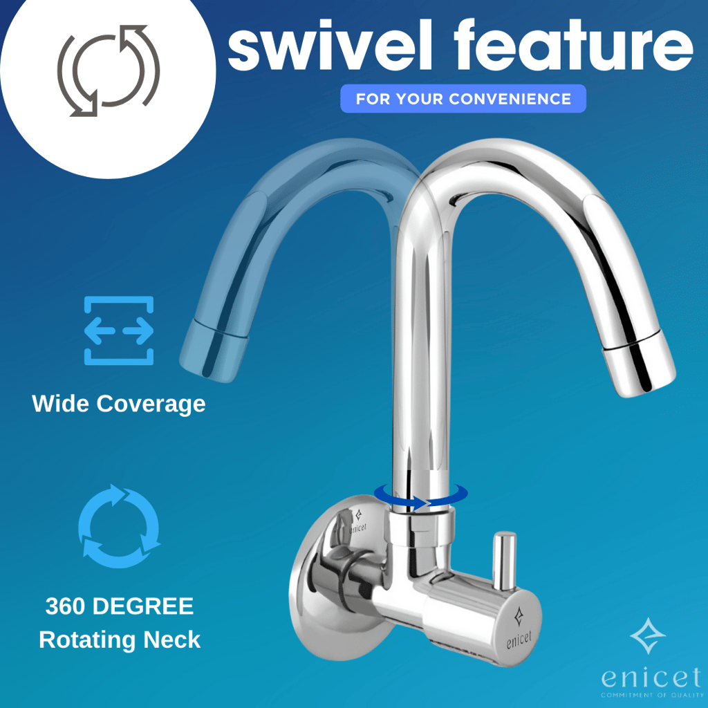 Enicet Brass Sink Tap With Wall Flange, Brass Build, Basin Tap for Bathroom and Kitchen