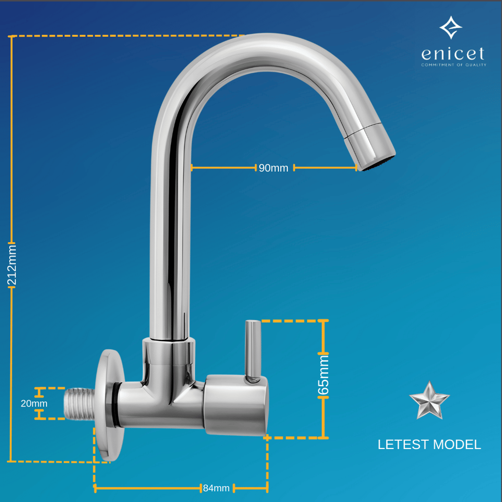 Enicet Brass Sink Tap With Wall Flange, Brass Build, Basin Tap for Bathroom and Kitchen