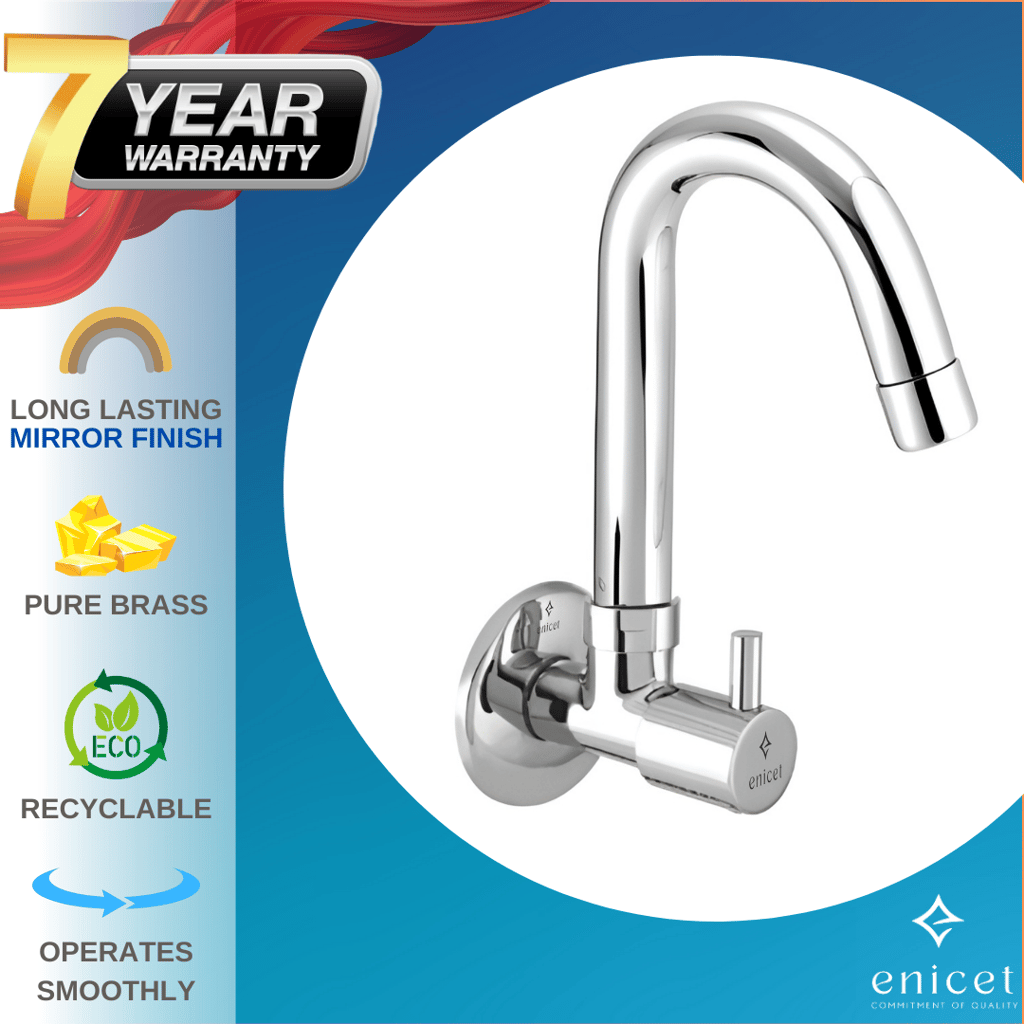 Enicet Brass Sink Tap With Wall Flange, Brass Build, Basin Tap for Bathroom and Kitchen