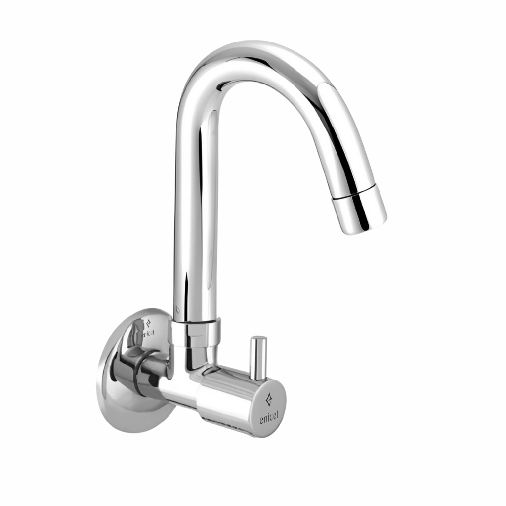 Enicet Brass Sink Tap With Wall Flange, Brass Build, Basin Tap for Bathroom and Kitchen