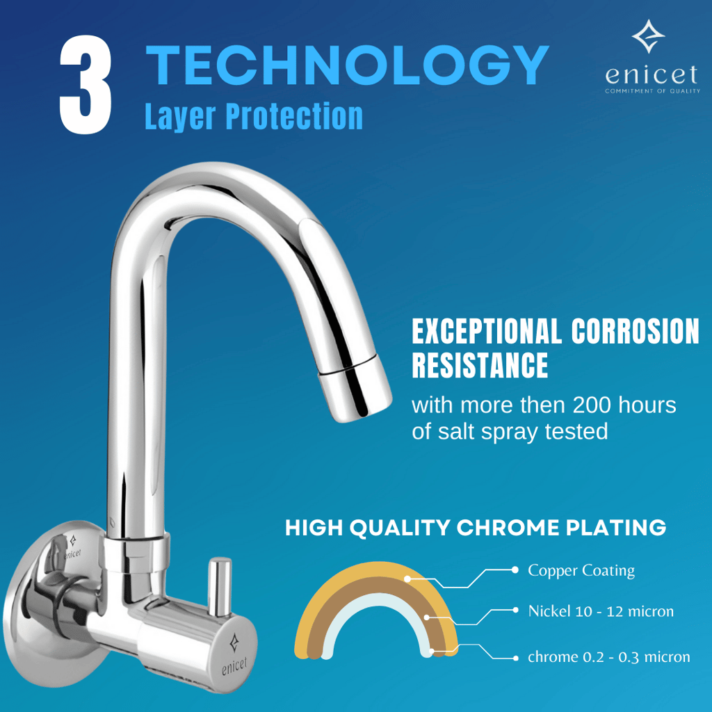 Enicet Brass Sink Tap With Wall Flange, Brass Build, Basin Tap for Bathroom and Kitchen