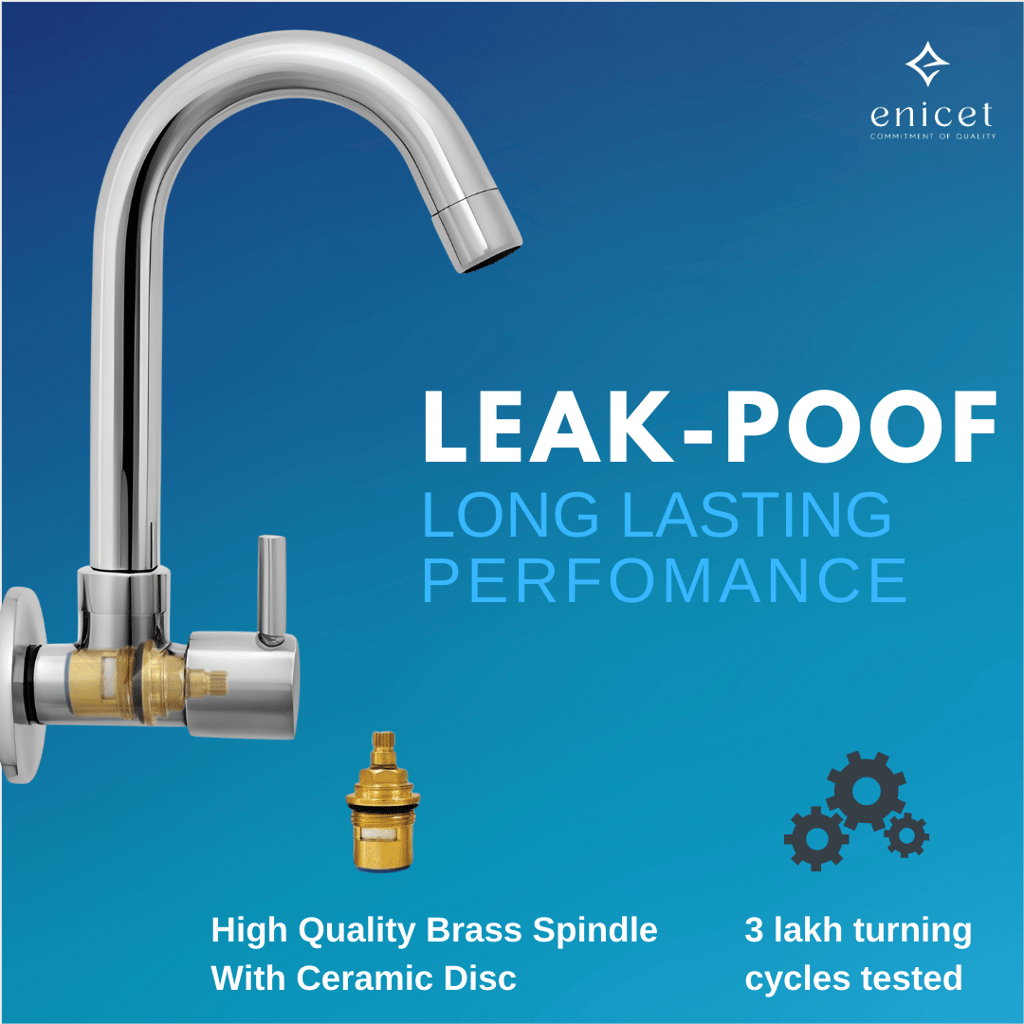 Enicet Brass Sink Tap With Wall Flange, Brass Build, Basin Tap for Bathroom and Kitchen