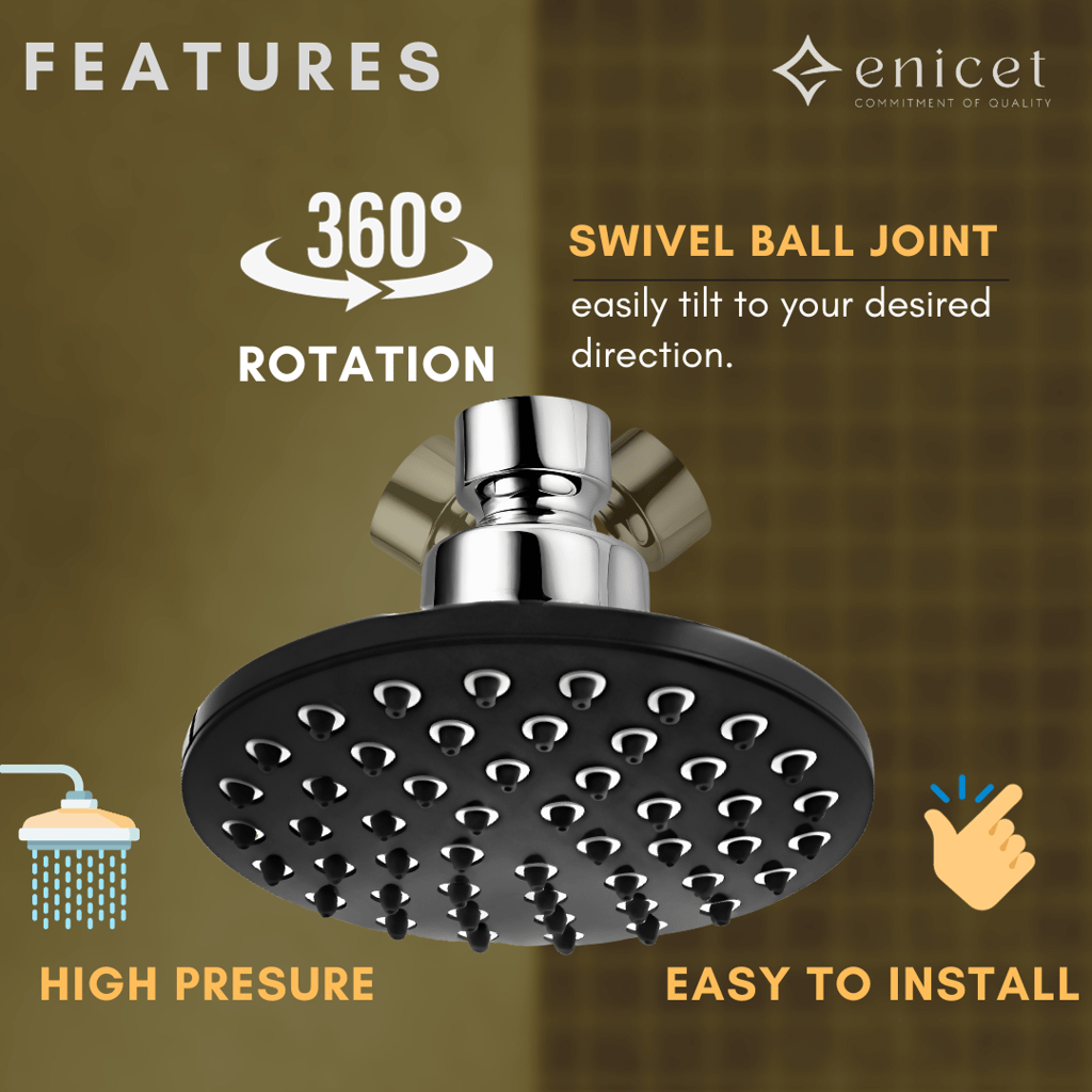 Enicet 5 Inch Shower with Arm and Flange, luxury Chrome Plated, Brass Arm and Flange