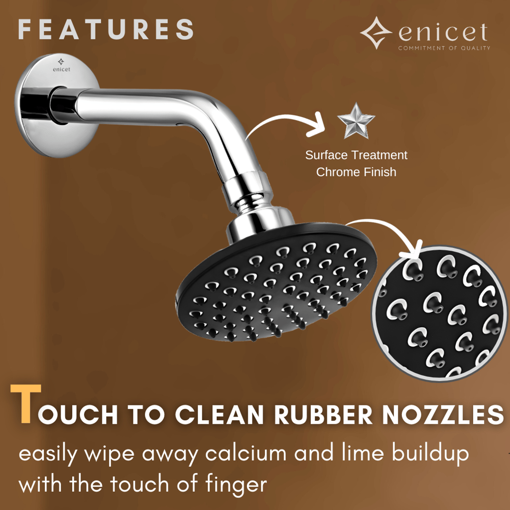 Enicet 5 Inch Shower with Arm and Flange, luxury Chrome Plated, Brass Arm and Flange