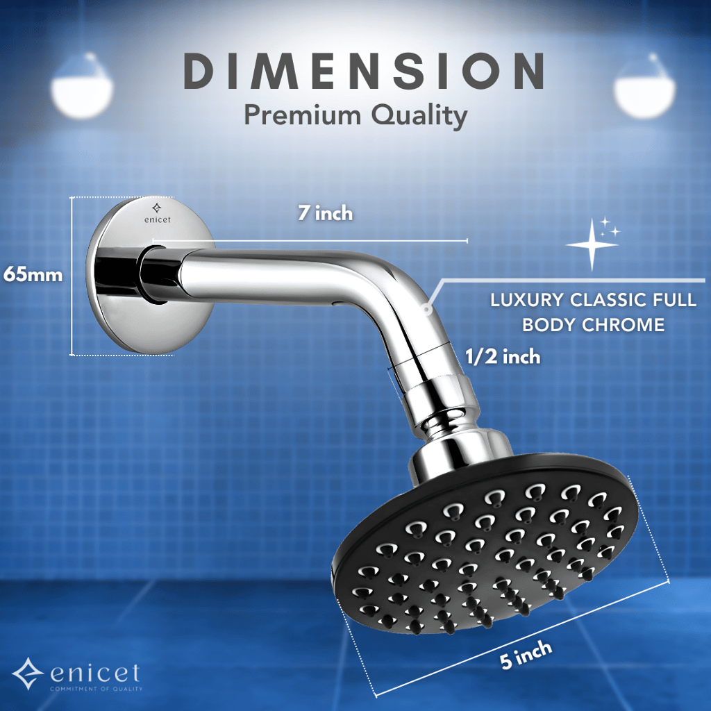 Enicet 5 Inch Shower with Arm and Flange, luxury Chrome Plated, Brass Arm and Flange