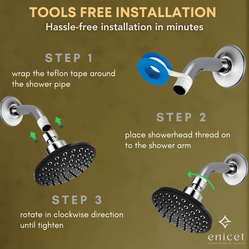 Enicet 5 Inch Shower with Arm and Flange, luxury Chrome Plated, Brass Arm and Flange