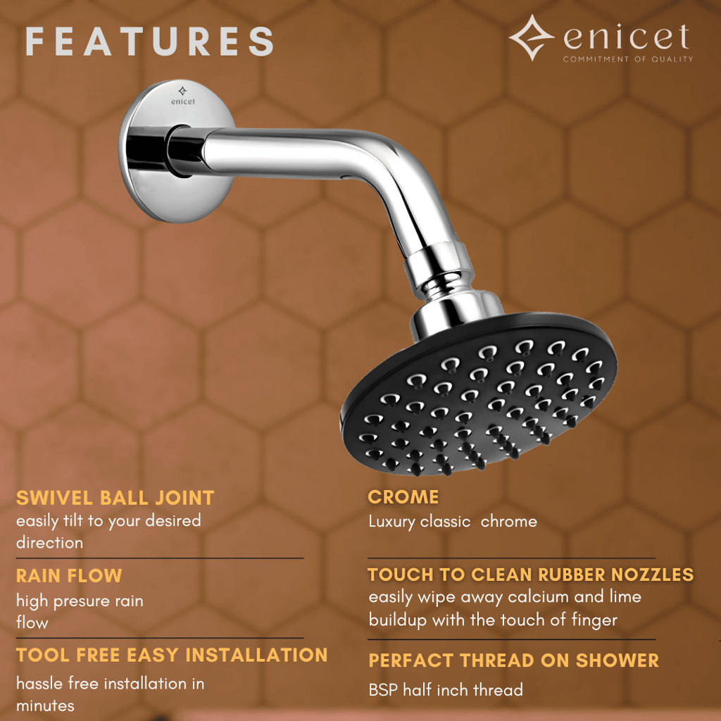Enicet 5 Inch Shower with Arm and Flange, luxury Chrome Plated, Brass Arm and Flange