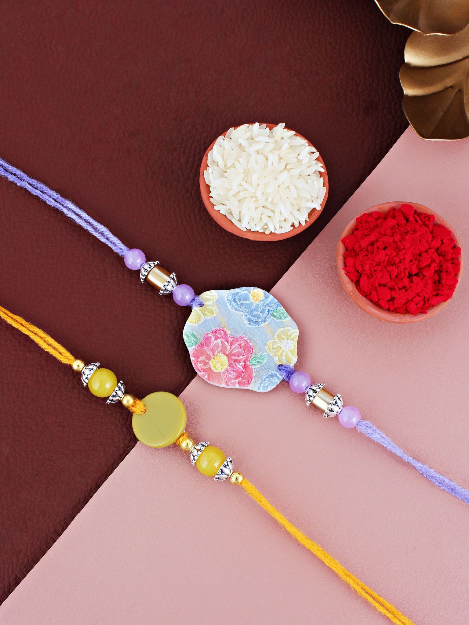 Lucky Jewellery Designer Plastic Floral Rakhi - Rakshabandhan Multi Color Rakhee Bracelet for Brother/Bhaiya/Bhai/Bhabhi - Pack of 2 (155-CHR1-1207-2)
