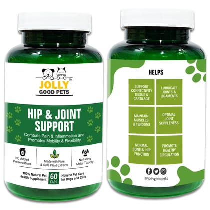 Jolly Good Pets Hip & Joint Support Supplement for Dogs & Cats I 100% Plant-Based I Improves Mobility & Agility I 60 Capsules (pack of 2) (pack of 2)