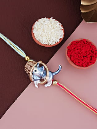 Lucky Jewellery Designer Kitty with Basket Rakhi - Rakshabandhan Plastic Kids Rakhee Bracelet for Brother/Bhaiya/Bhai/Bhabhi/Kids - Multi Color Thread Pack of 1 (225-CHR1-1314-1)