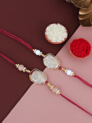 Lucky Jewellery Designer Gold Plated Semi Precious Stone Rakhi - Rakshabandhan Rakhee Bracelet for Brother/Bhaiya/Bhai/Bhabhi - Pack of 2 (240-CHR1-1244-2)