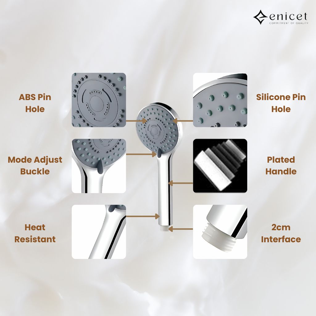 Enicet Brass Wall Mixer With Crutch For Handshower, Wall Mixer with Telephonic Shower, Chrome Plated, 3 Function Handshower