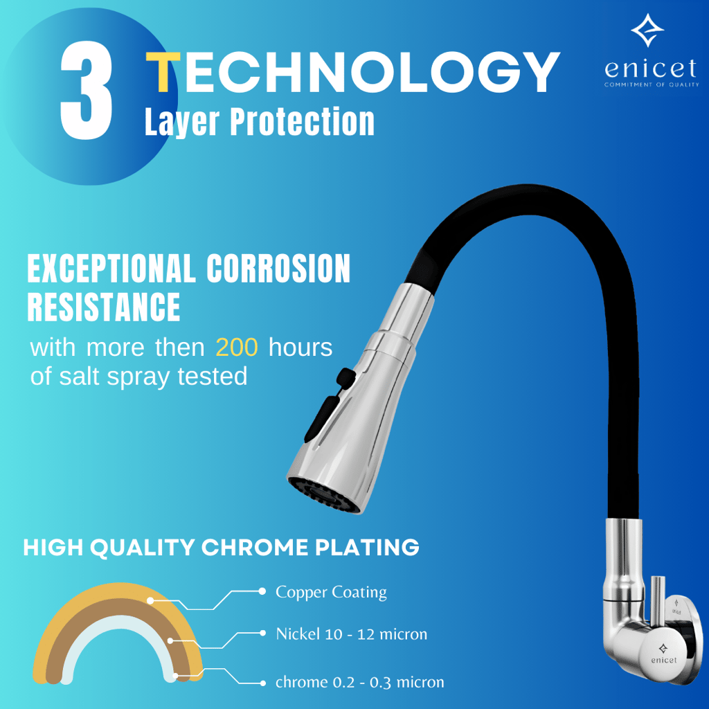 Enicet 3 Flow Sink Tap With Flexible Spout, Brass Build, Swinging Spout, Sink Tap for Kitchen