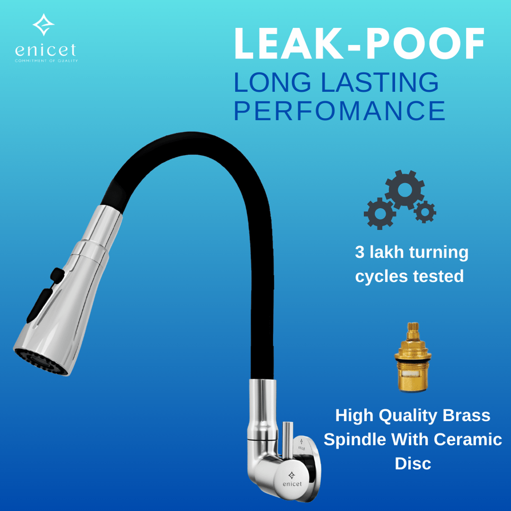 Enicet 3 Flow Sink Tap With Flexible Spout, Brass Build, Swinging Spout, Sink Tap for Kitchen