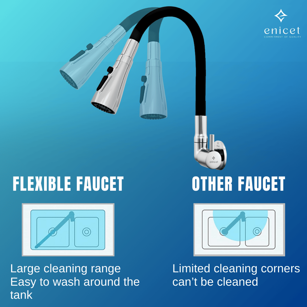 Enicet 3 Flow Sink Tap With Flexible Spout, Brass Build, Swinging Spout, Sink Tap for Kitchen