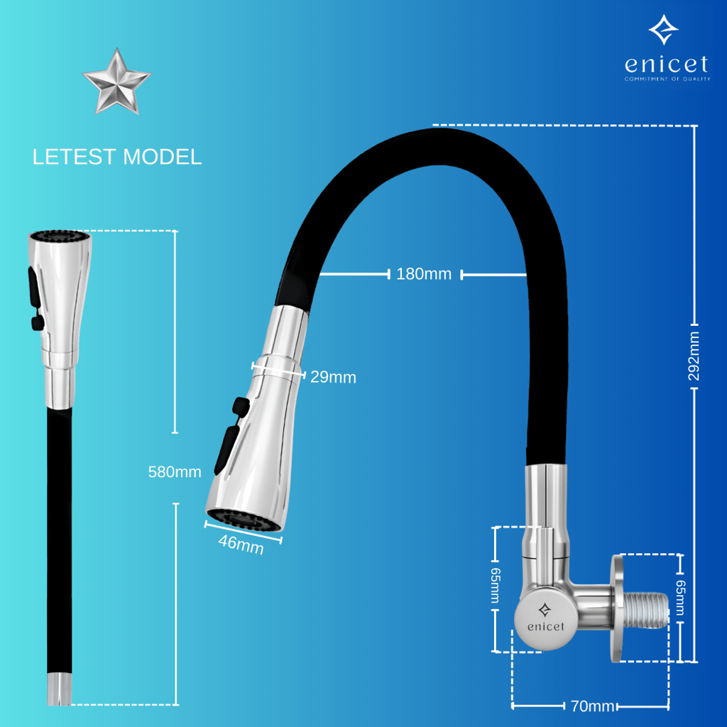 Enicet 3 Flow Sink Tap With Flexible Spout, Brass Build, Swinging Spout, Sink Tap for Kitchen