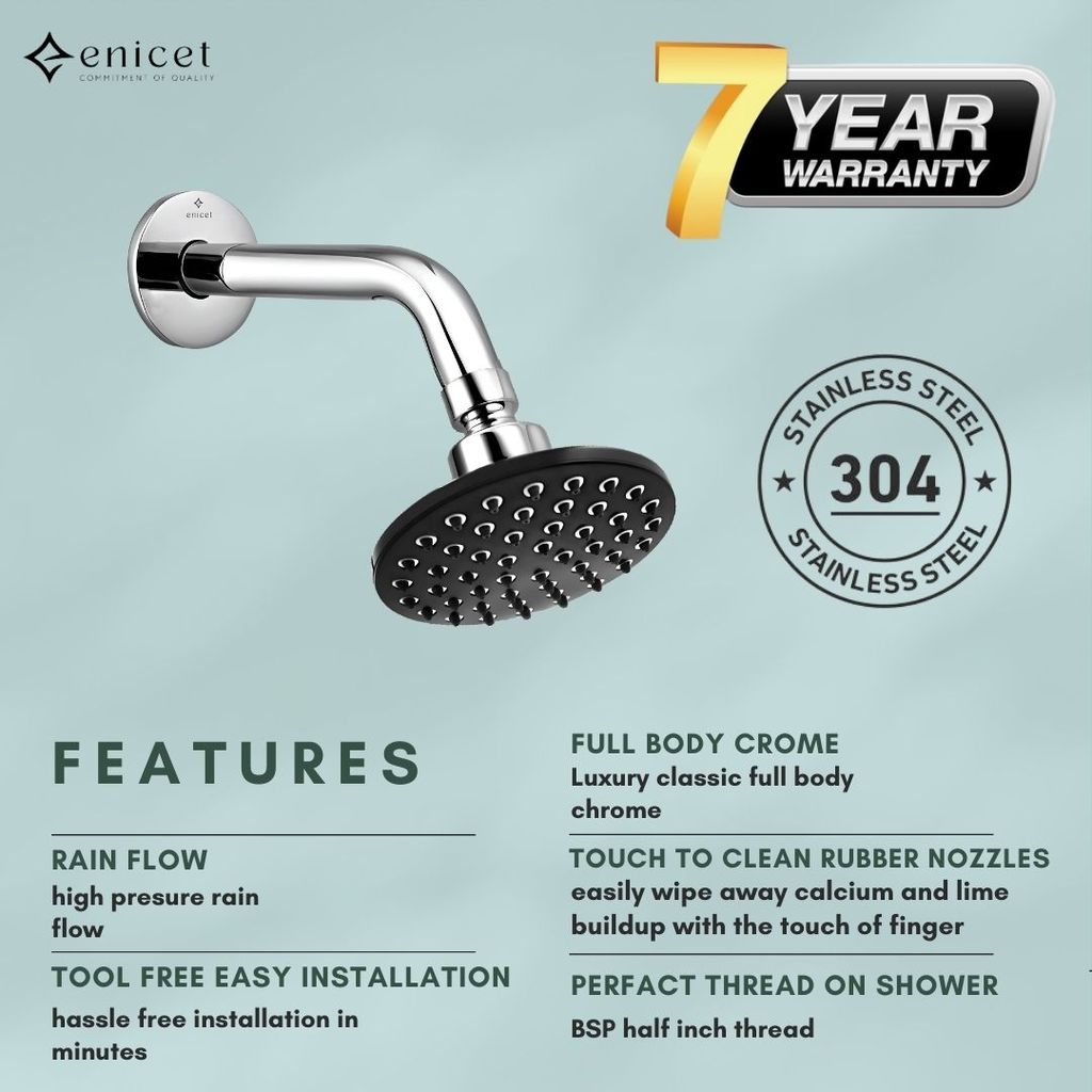 Enicet 3 in1 Wall Mixer with Overhead Shower and Handshower, Brass Build, Chrome Plated, 3 Function Handshower