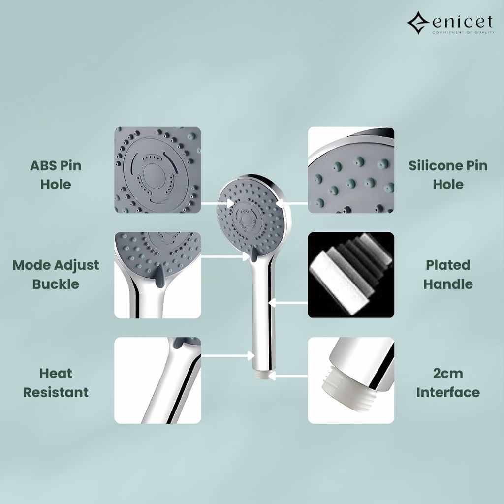 Enicet 3 in1 Wall Mixer with Overhead Shower and Handshower, Brass Build, Chrome Plated, 3 Function Handshower