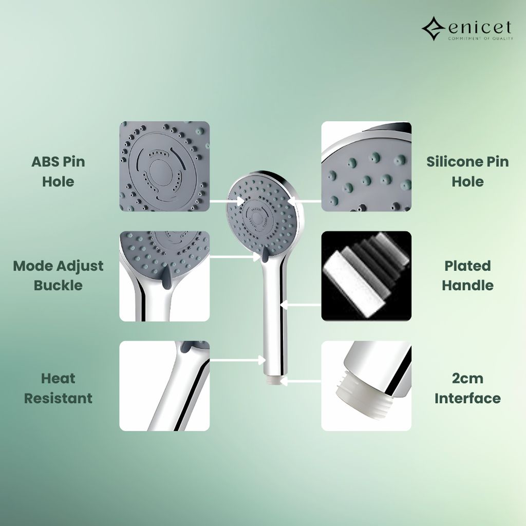 Enicet 3 in1 Wall Mixer with Overhead Shower and Handshower, Brass Build, Chrome Plated, 3 Function Handshower