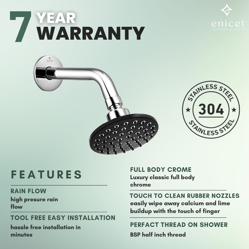 Enicet 3 in1 Wall Mixer with Overhead Shower and Handshower, Brass Build, Chrome Plated, 3 Function Handshower