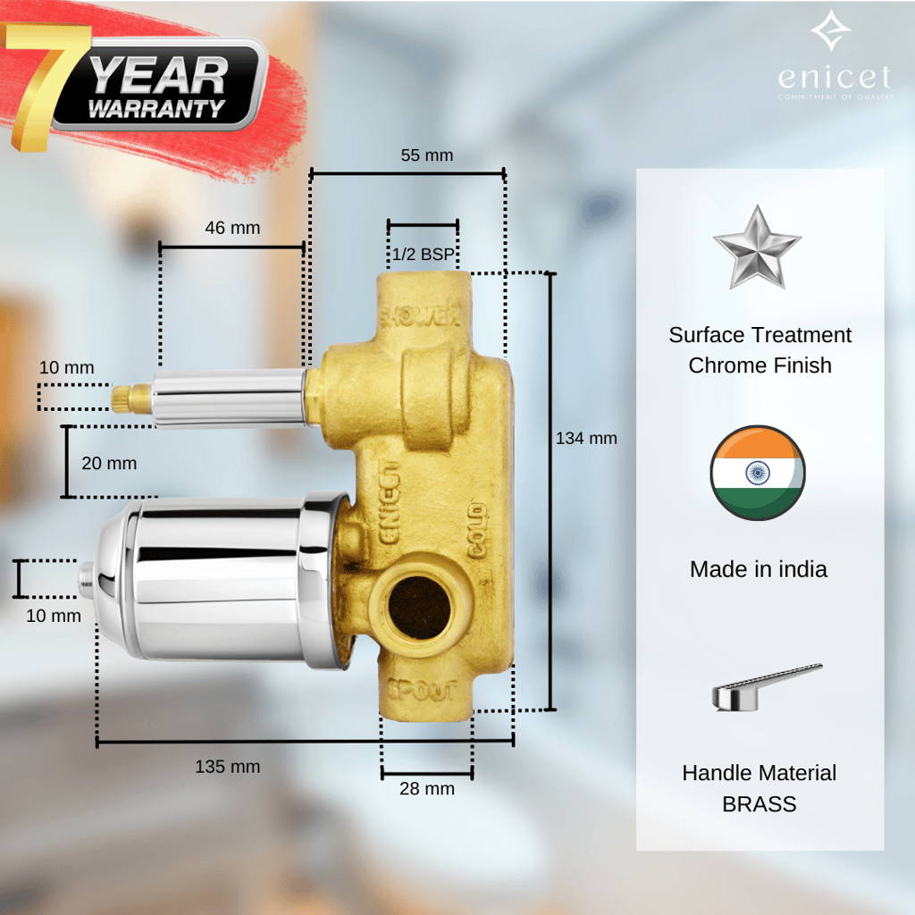 Enicet Brass Diverter with Concealed Body and Upper Part Set, Single Lever Diverter for Bathroom, Hot and Cold Water Mixer