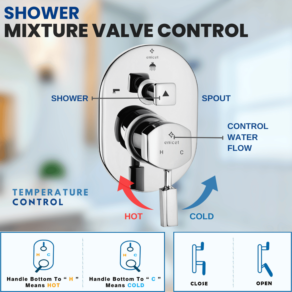 Enicet Brass Diverter with Concealed Body and Upper Part Set, Single Lever Diverter for Bathroom, Hot and Cold Water Mixer