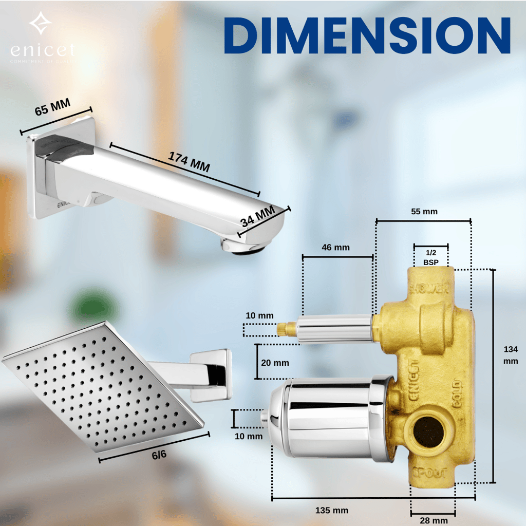 Enicet Brass Diverter with Concealed Body and Upper Part Set, Single Lever Diverter for Bathroom, Hot and Cold Water Mixer