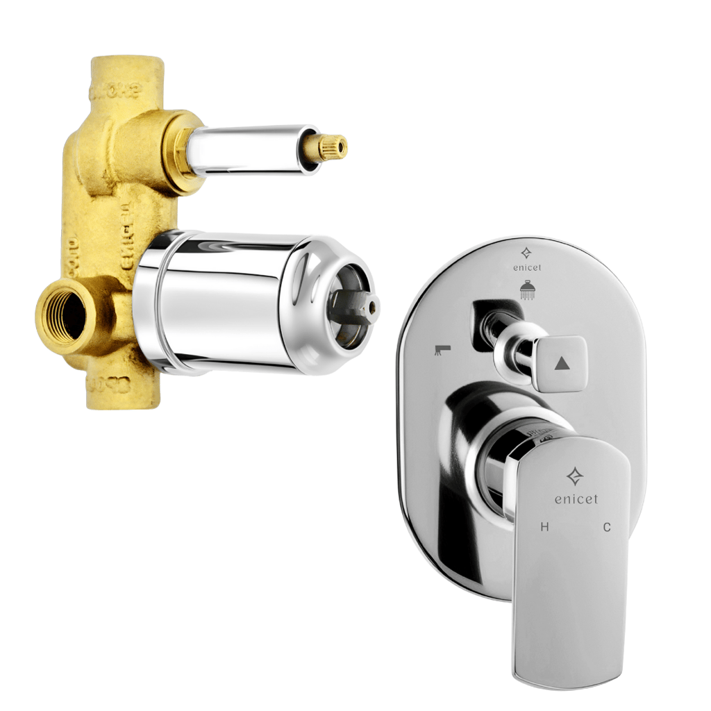 Enicet high flow diverter with concealed body and upper parts set, Brass build, Diverter for bathroom, Hot and cold water mixer