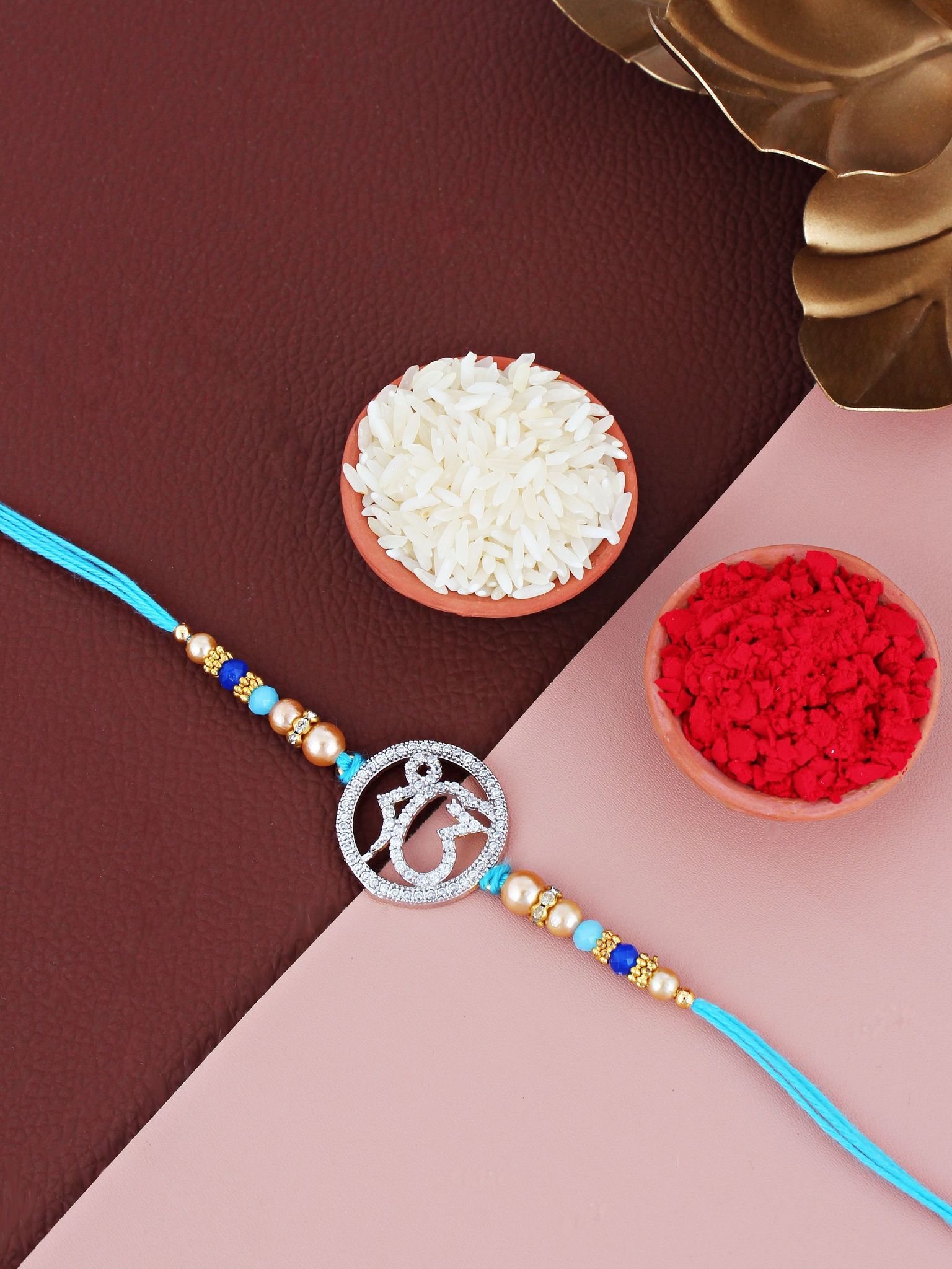 Lucky Jewellery Designer Gold Plated AD Stone Religious Rakhi - Rakshabandhan Ik Onkar Sardar Rakhee Bracelet for Brother Bhaiya Bhai Bhabhi - Pack of 1 (297-S5R1-6643A-1)