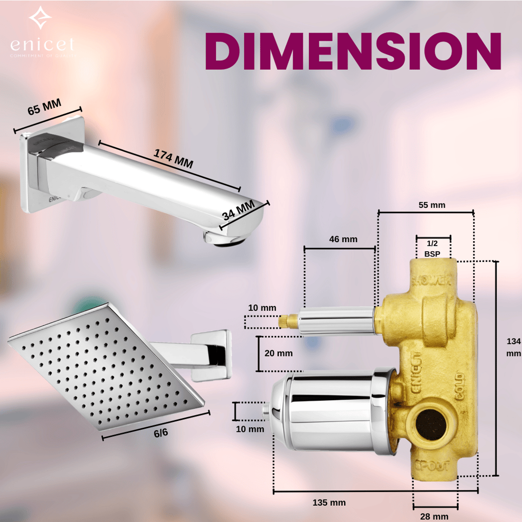 Enicet high flow diverter with concealed body and upper parts set, Brass build, Diverter for bathroom, Hot and cold water mixer
