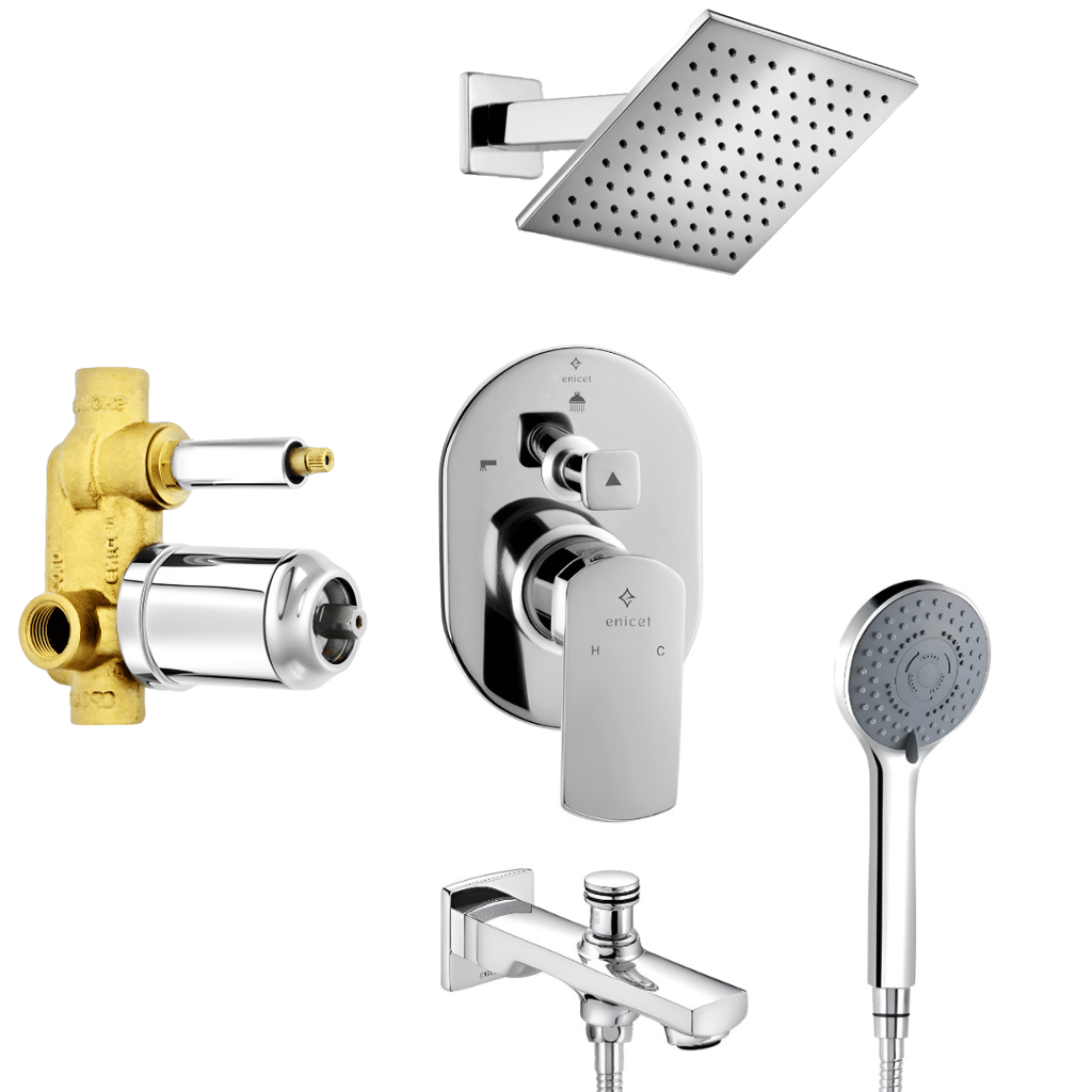 Enicet high flow diverter with concealed body and upper parts set, Brass build, Diverter for bathroom, Hot and cold water mixer
