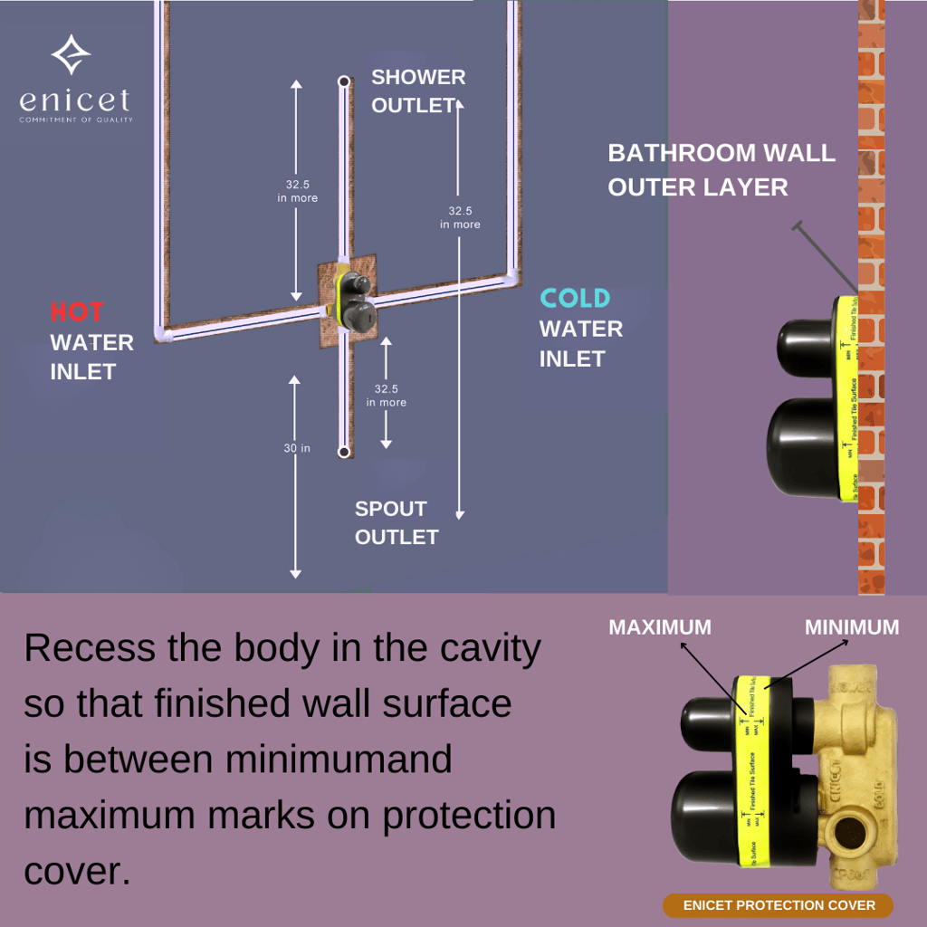 Enicet high flow diverter with concealed body and upper parts set, Brass build, Diverter for bathroom, Hot and cold water mixer