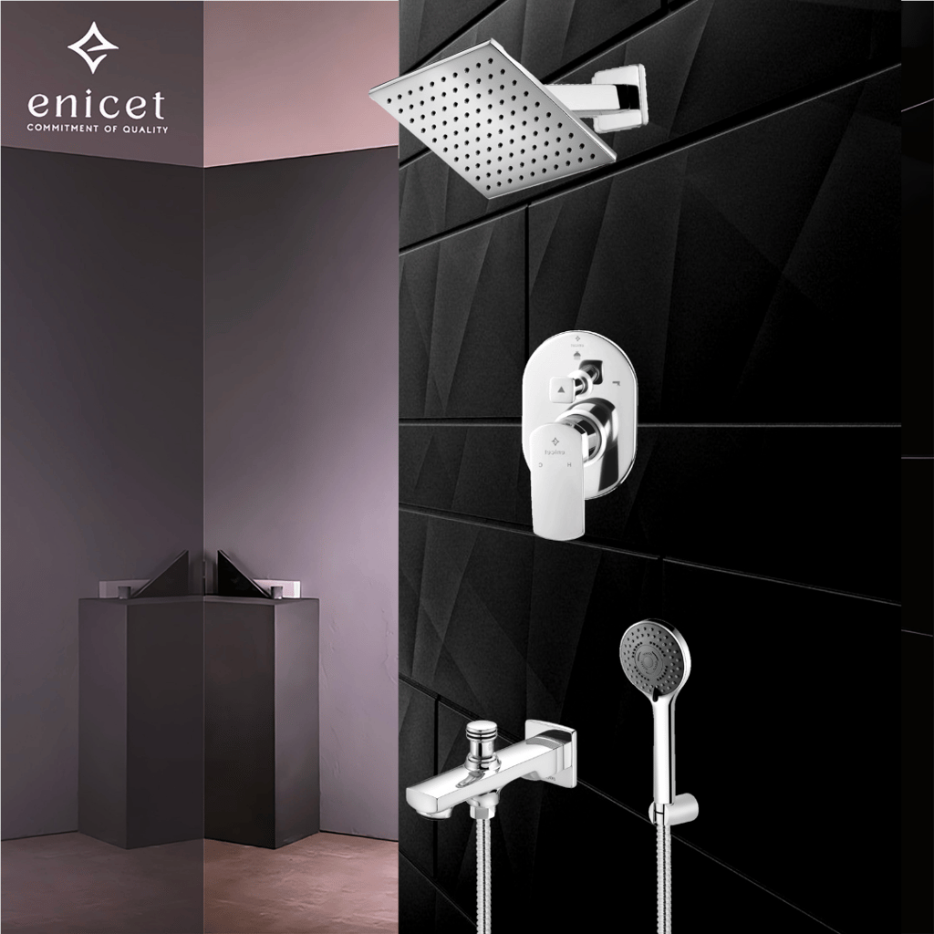 Enicet high flow diverter with concealed body and upper parts set, Brass build, Diverter for bathroom, Hot and cold water mixer