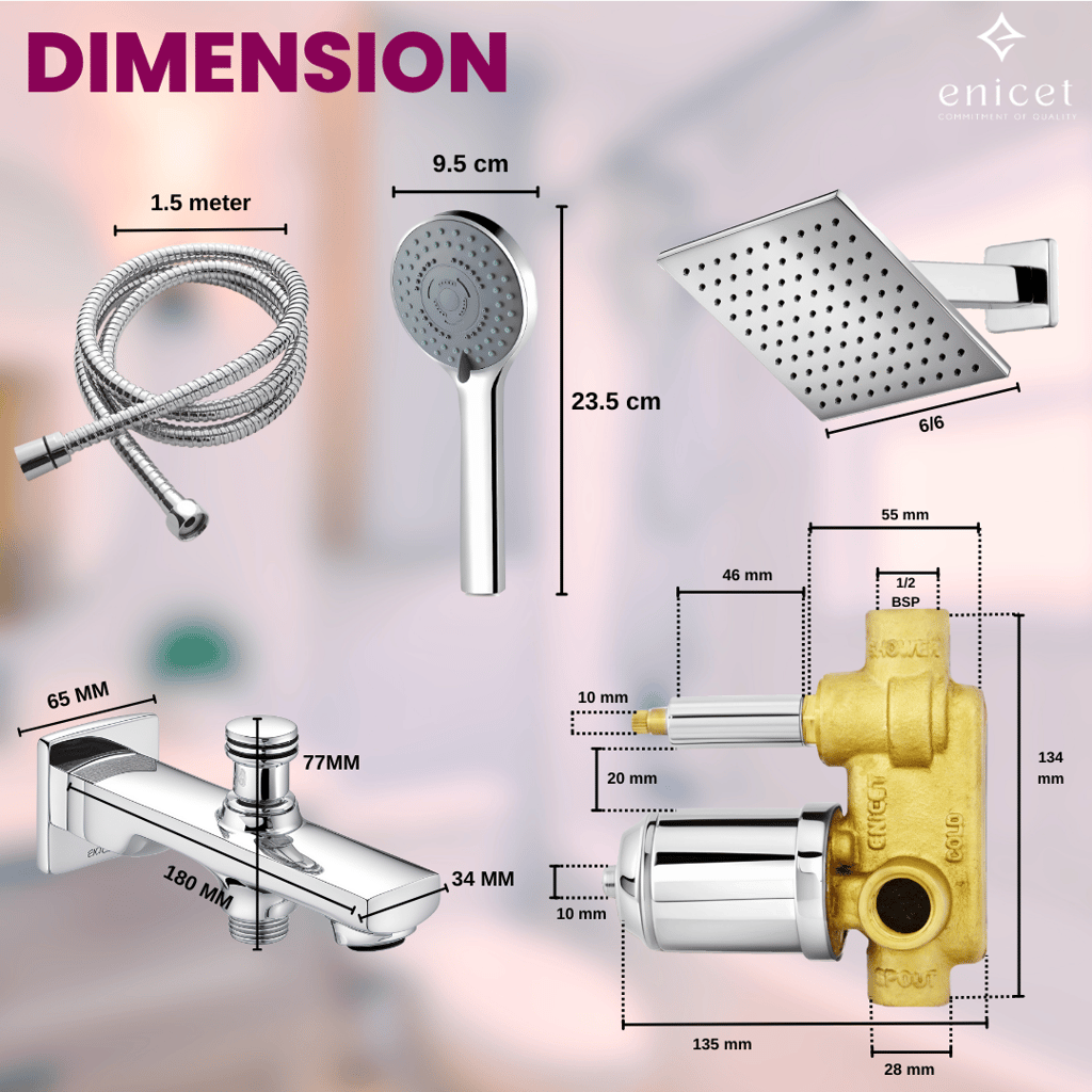 Enicet high flow diverter with concealed body and upper parts set, Brass build, Diverter for bathroom, Hot and cold water mixer