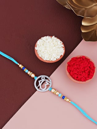 Lucky Jewellery Designer Gold Plated AD Stone Religious Rakhi - Rakshabandhan Ik Onkar Sardar Rakhee Bracelet for Brother Bhaiya Bhai Bhabhi - Pack of 1 (330-S5R1-8979A-1)