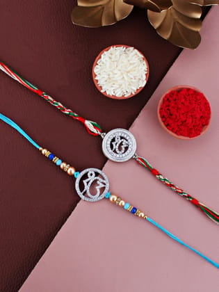 Lucky Jewellery Designer Gold Plated AD Stone Religious Rakhi - Rakshabandhan Ik Onkar Sardar Sikh Rakhee Bracelet for Brother Bhaiya Bhai Bhabhi - Pack of 2 (425-S5R1-SIKH-2)