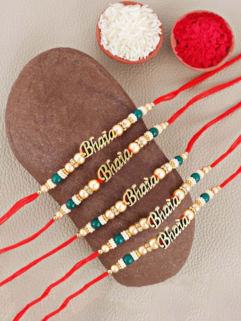 Lucky Jewellery Designer Bhaia Rakhi - Rakshabandhan Pearl Rakhee Bracelet for Brother/Bhaiya/Bhai/Bhabhi Pack of 5 (110-CHR1-1965-5)