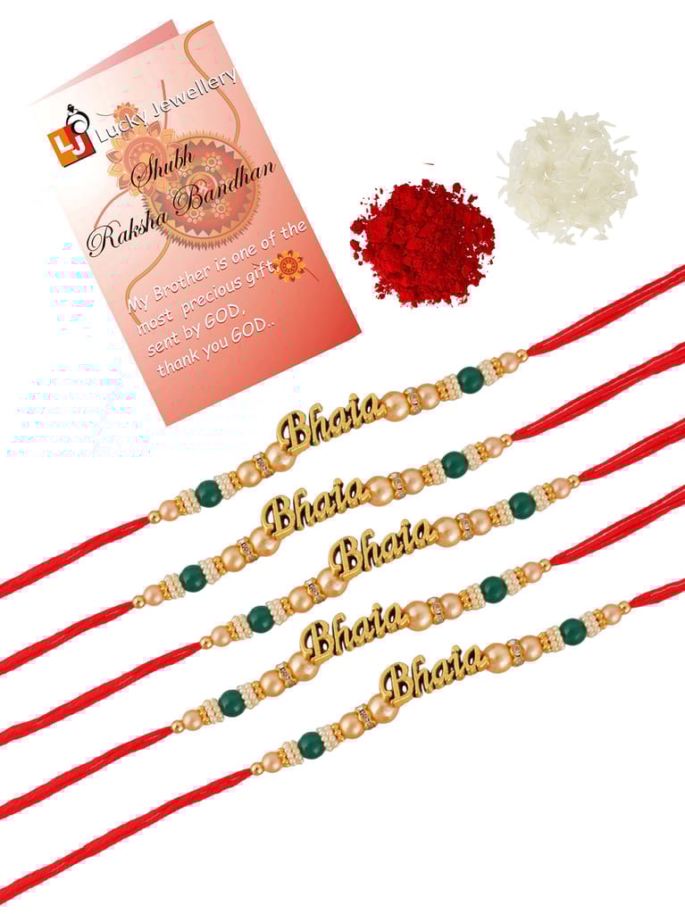 Lucky Jewellery Designer Bhaia Rakhi - Rakshabandhan Pearl Rakhee Bracelet for Brother/Bhaiya/Bhai/Bhabhi Pack of 5 (110-CHR1-1965-5)